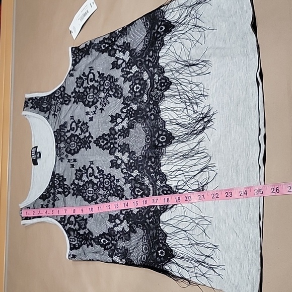 a.n.a. Size M Black Lace with Fringe Over Gray Sleeveless Tank Top, NEW with Tag - Picture 9 of 13